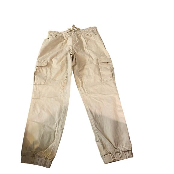 Rewash Tan Jogger Pants L Drawstring Waist Elastic Ankle NYLA Snap Pocket - Picture 1 of 9